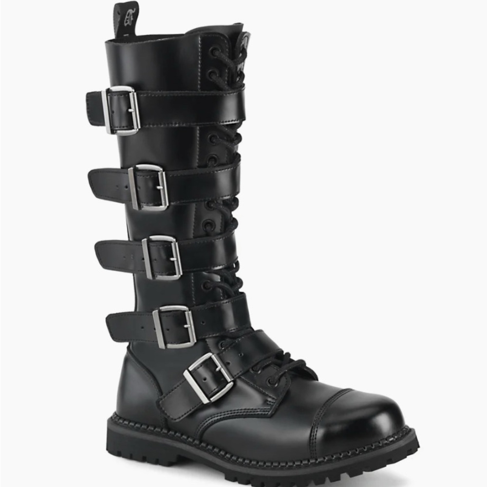 Men's Black Leather Combat Boots